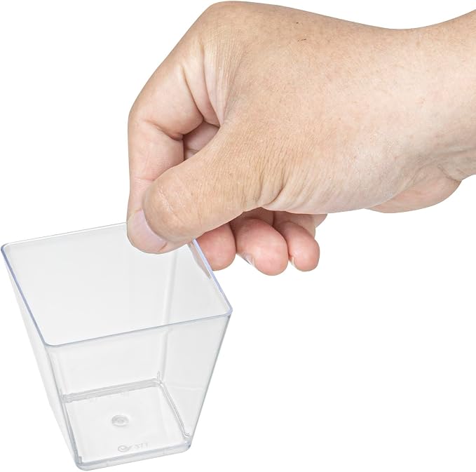 Restaurantware-5 Ounce Kova Cups, 20 Square Medium Appetizer Cups - Durable, Disposable, Clear Plastic Parfait Cup, Serve Mousse, Puddings, Or Samples, For Weddings Or Parties