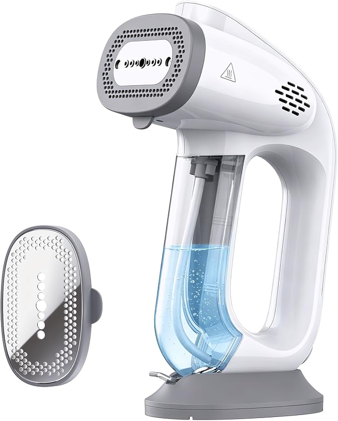 Steamer for Clothes, 110-240V Travel Steamer with 2500Pa Vacuum Suction, NTC Control, Burst Steam, 30% Quick Wrinkle Removal, Portable Handheld Steamer＆Iron 2 In 1 for Travel and Home Use (Light Grey)