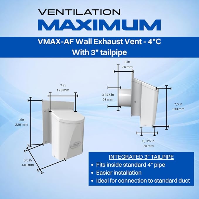 Ventilation Maximum AF4-C 4 Inch Outdoor Wall Dryer Vent Cover – Exterior Bathroom Exhaust Fan & HVAC Intake/Exhaust, Energy-Saving, Galvanized Steel, Weatherproof - Black