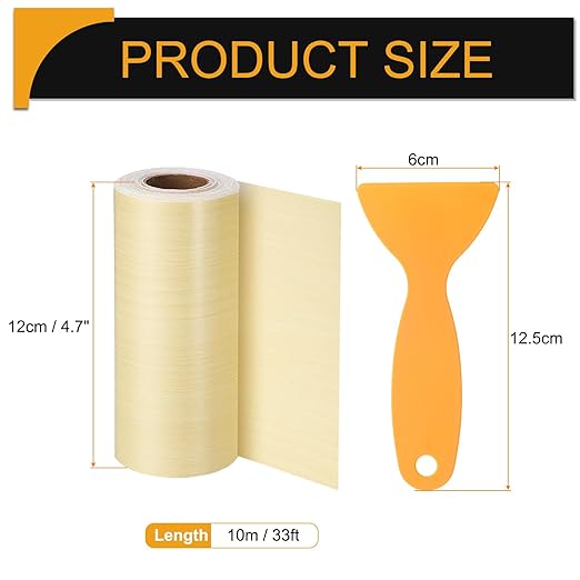HARFINGTON Wood Grain Repair Tape 4.7 Inch x 33ft Self Adhesive Repair Patch Tape Simulated Wooden Floor Tapes with Plastic Scraper for Tables Doors Windows Furniture, Yellow Fir