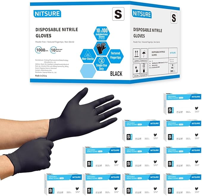 HEAVY DUTY 5 Mil Nitrile Black Gloves Disposable Latex Free Rubber Cleaning Mechanic Food Prep Tattoo Gloves 1000PCs