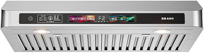 BRANO 30 Inch Under Cabinet Range Hood with Voice/Gesture/Touch Control, 900 CFM Kitchen Vent Hood with 4-Speed Exhaust Fan, Stainless Steel Stove Hood with LED Lights, Baffle Filters