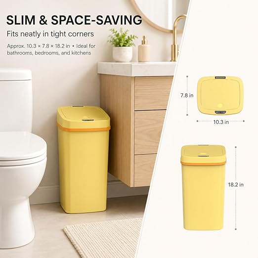 15L Smart Diaper Pail with Motion Sensor Lid | Touchless Hands-Free Baby Diaper Trash Can | Double Locking Seal | Slim Space-Saving Design | Quiet & Durable (Yellow)