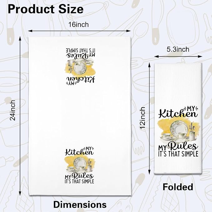 My Kitchen My Rules It’s That Simple Kitchen Towels 2 Pack, Towels Set for Hilarious Microfiber, Decorative Dish Tea Towels for Cooking, Thanksgiving Birthday Gifts for Hostess Mom Women