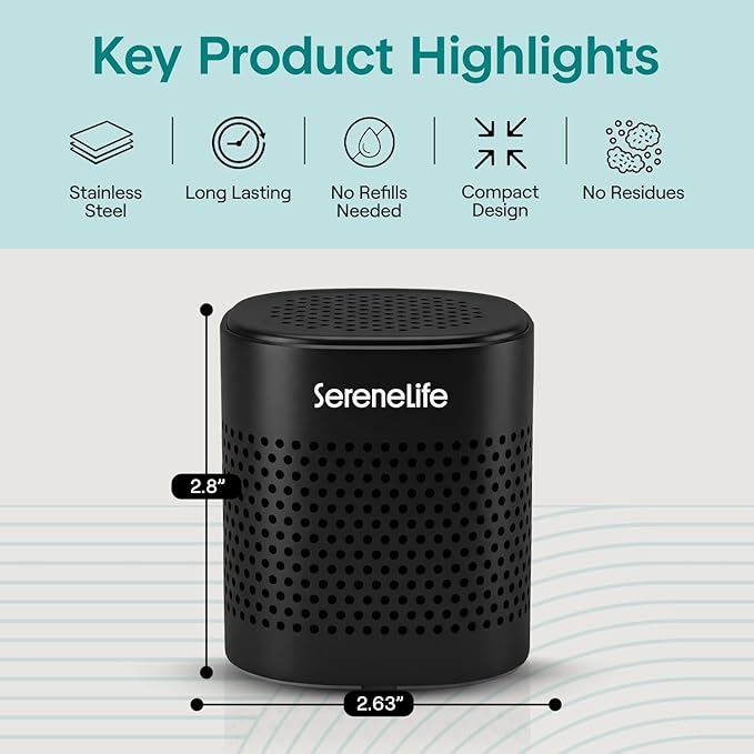 SereneLife Fridge Deodorizer & Odor Eliminator, Multi-Use Refrigerator Deodorizer Aluminum Pod for Freezer, Closet, Car, Shoes & Enclosed Spaces, Compact, Reusable & Lasts Up to 10 Years (Black)