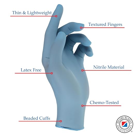 Henry Schein Criterion N300 Nitrile Exam Gloves – X-Large, Ice Blue, 250/Box – Chemo Tested, Latex-Free, Chlorinated, Textured Fingers, 2.76 Mil Finger Thickness, Beaded Cuff, Non-Sterile, Disposable