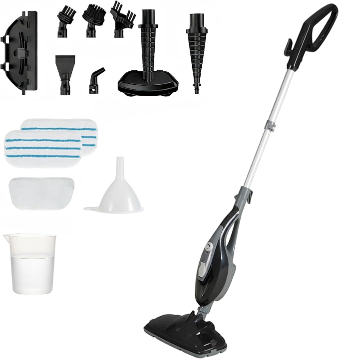 Simple Deluxe 10-in-1 Steam Mop, 1550W Detachable Handheld Steam Cleaner with 16FT Cord & 2 Pads, Multi-Surface Floor Steamer for Hardwood, Tile, Carpet, Windows, Grey