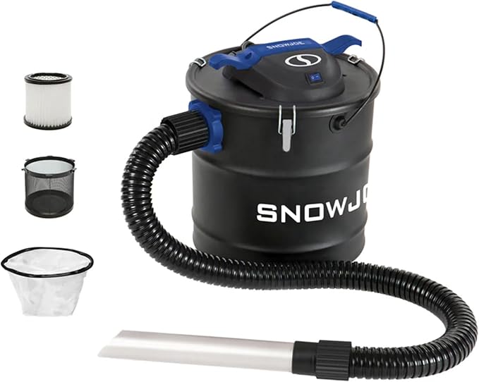 Snow Joe Bagless Ash Vacuum Cleaner Machine, Metal Canister with Hose and Filter, 4.8 Gallon, 5-Amp Motor - Vacuuming and Cleaning Equipment for Home, Garage and Outdoor Spaces, ASHJ202E