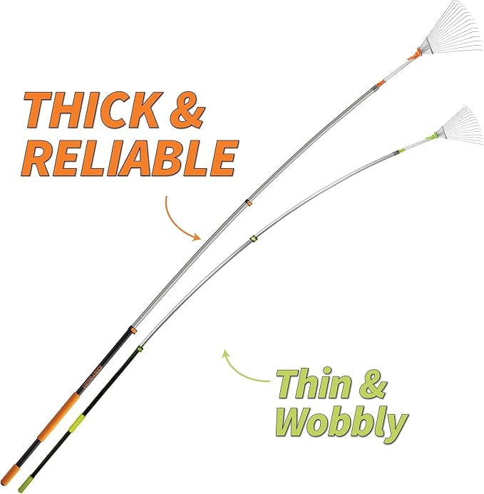 4-12 ft Telescoping Roof Rake 20 ft Reach // Collapsible Roof Rake for Leaves and Pine with Extension Pole // Roof Cleaning Tool for Gardening and Lawns // High Reach Adjustable Metal Leaf Raker