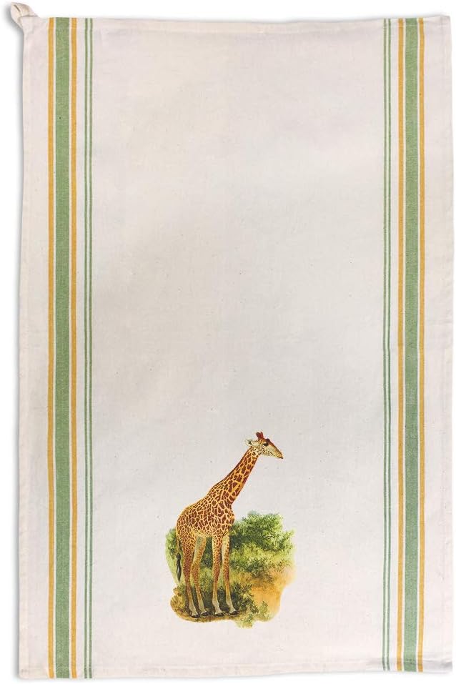 Custom Decor Kitchen Towels Giraffe Vintage Look Animals Wild Animals Cleaning Supplies Dish Towels Green Stripe Design Only