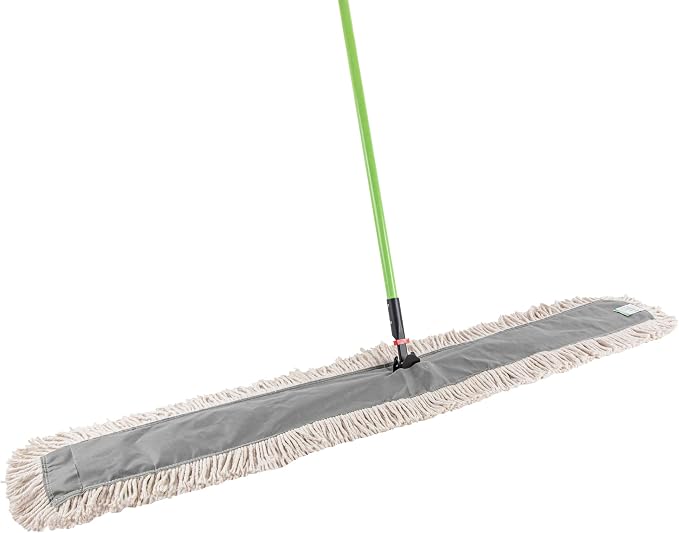 Restaurantware-Clean Tek Professional 59.84 x 5 Inch Dry Floor Mop, 1 Disposable Dust Mop - 64-Inch Handle, Secure Attachment, Blue Cotton, Ideal For Floor,Cleaning Home, Office