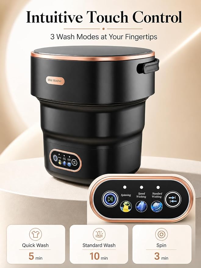 Portable Washing Machine 16L Foldable Mini Washer for Underwear Socks Baby Clothes Small Loads Compact Washer for Apartment Dorm RV Travel (Black)