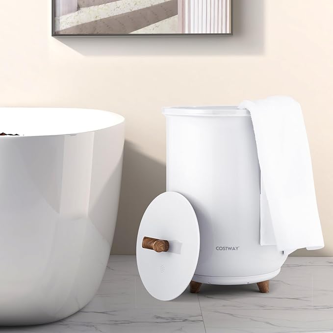 COSTWAY Bucket Style Towel Warmer, 23L Towel Warmer with 4 Heating Time & 3 Heating Temperature, Overheat Protection System, Fragrant Disc Holder, Towel Warmer for Bathroom, Hot Tub, Spa, White