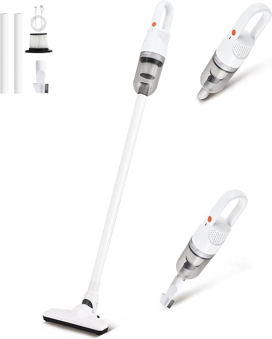 6-in-1 Lightweight Stick Vacuum Cleaner with 100W Powerful Motor, Mini Portable Household Handheld Vacuum Cleaner for Domestic Hard Floors, Carpets and Pet Hair (Silver Cordless)