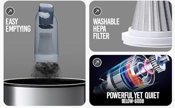 Cordless Handheld Car Vacuum Cleaner, High Suction Rechargeable Auto Vacuum, Portable Mini Vacuum for Car & Home, Small Vacuum Cleaner for Couch, Kitchen, Pet Hair, Wet Dry Use