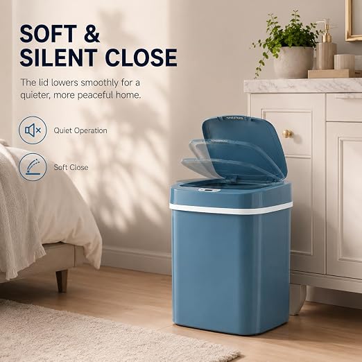DZT-12-5S Smart Motion Sensor Trash Can 10.3 * 7.8 * 14.1inch | 0.3s Fast Opening, Auto Close & Touch-Free Operation for Home and Office (Blue)