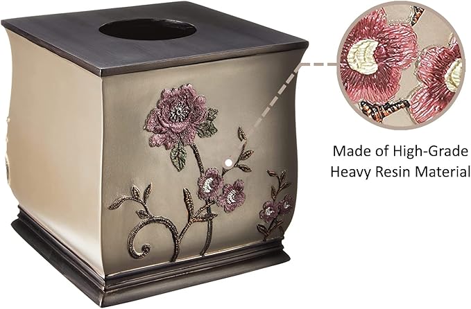 Zahari Home 2pc Larrisa Floral Bathroom Decor Set Waste Basket for Bathroom & Tissue Cover Modern Classic Contemporary Decor Stylish Unique Design Beautiful Bathroom Accessories Set
