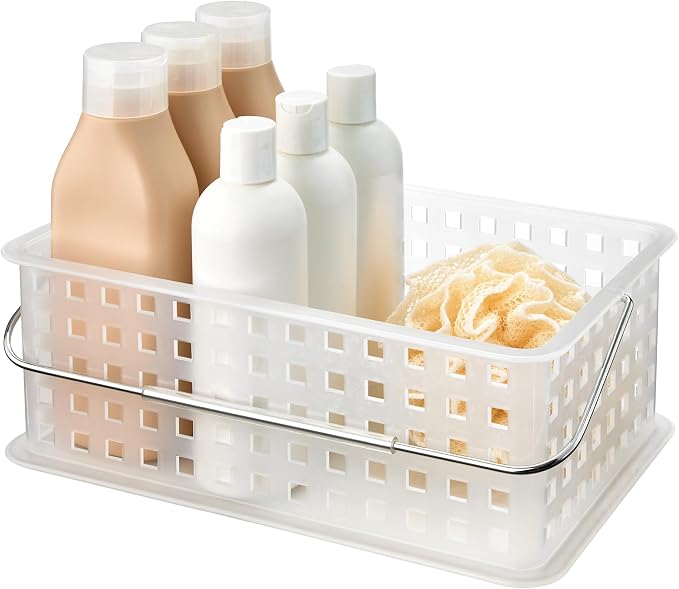 iDesign Portable Shower Caddy Basket with Handle | Clear/Frost, For Dorm or Bathroom, Made in USA