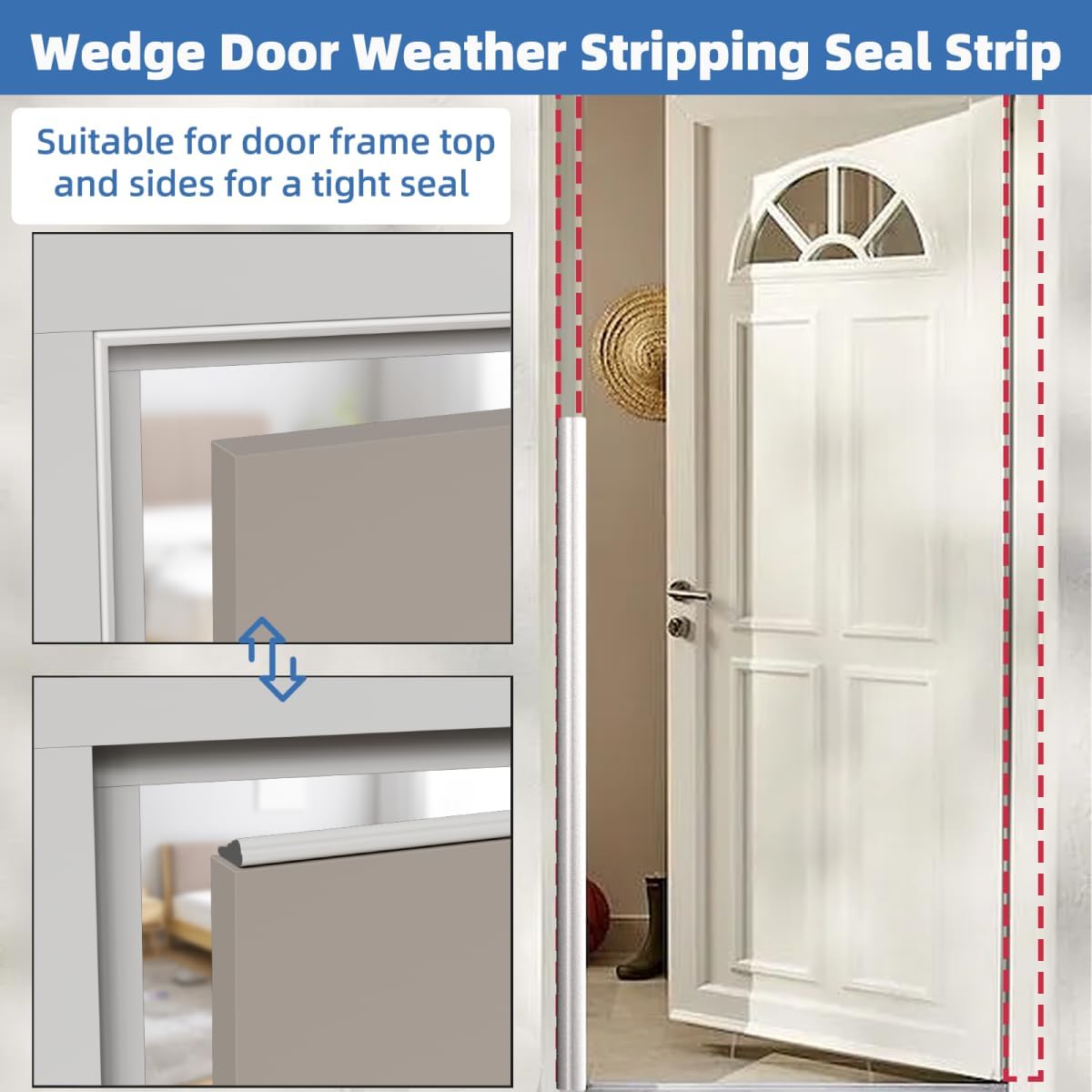 Wedge-Shape Window Weather Stripping Door Frame Seal Strip 196” White,Upgrade Black Foam,Soundproofing,Draft Stopper,Winter Insulation,Noise Blocker, Gap Filler for Exterior Front Door Side