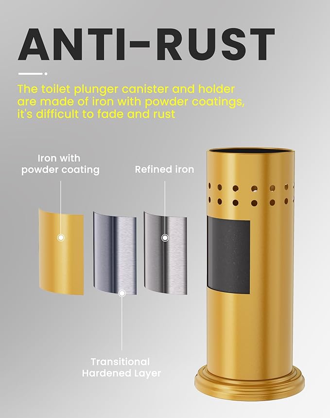 DOWRY Anti-Hand Off Toilet Plunger with Holder for Bathroom,Powerful Efficient Force Suction Cup,Heavy Duty, Deep Cleaning, Gold
