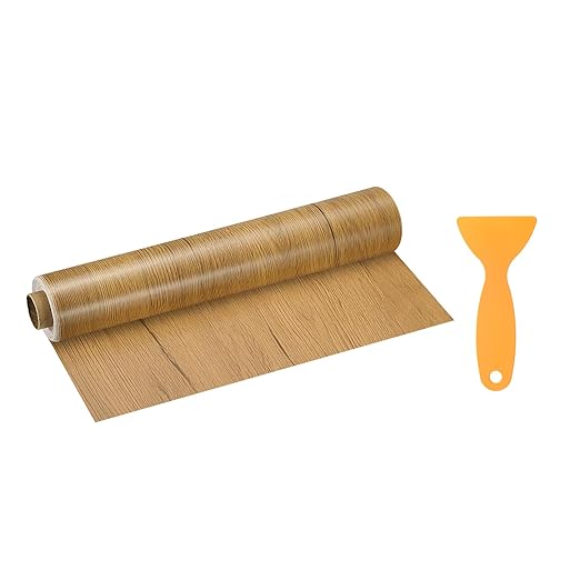 HARFINGTON Wood Grain Repair Tape 11.8 Inch x 33ft Self Adhesive Repair Patch Tape Simulated Wooden Floor Tapes with Plastic Scraper for Tables Doors Windows Furniture, Yellow Teak