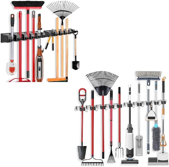 IMILLET 2 PACK Plastic Mop and Broom Holder and 2 PACK Stainless Steel Broom Holder