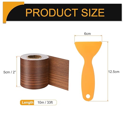 HARFINGTON Wood Grain Repair Tape 2 Inch x 33ft Self Adhesive Repair Patch Tape Simulated Wooden Floor Tapes with Plastic Scraper for Tables Doors Windows Furniture, Teak