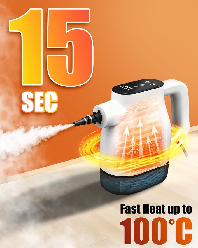 Saker EverSteam Instant-Heat Steam Cleaner for Home,15s Heat-up Handheld Steam Cleaner with Mop Attachment&Fiber Cloths,Portable Continuous Refill Steamer for Cleaning of Floor, Car and Kitchen