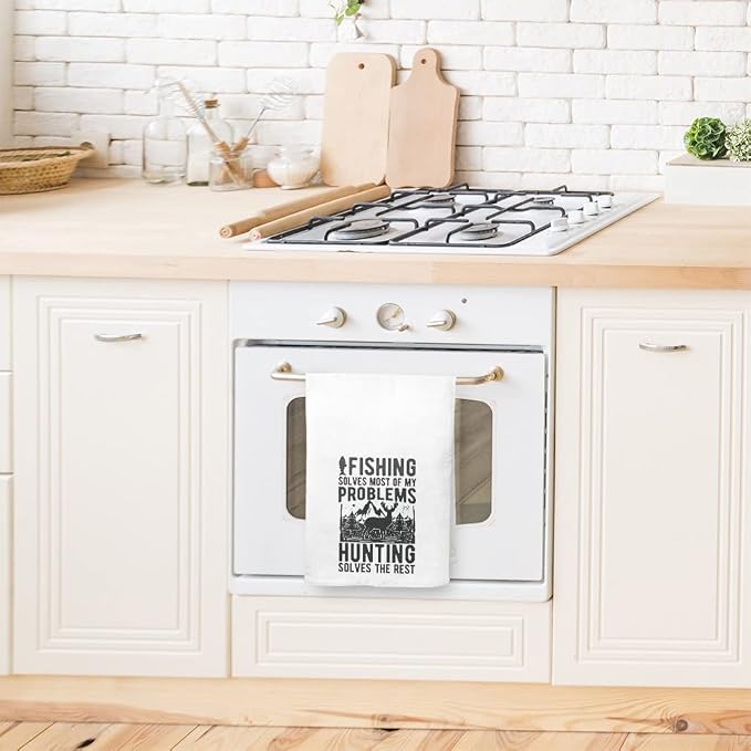Mothers Day Decor Flour Kitchen Towels Fishing Solves Problems Hunting Solves Rest Fishing Cleaning Supplies Dish Towels Design Only