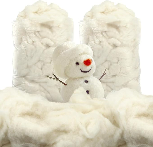 Newwiee Clean Wool Batting Stuffing for Stuffed Animals Roving Wool Felting Filler for Crafts Needle Cushions Pillow Knitted Stuffed Toys Animals Blending and Dryer Balls, Natural White(1.1 lb)