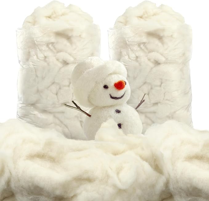 Newwiee Clean Wool Batting Stuffing for Stuffed Animals Roving Wool Felting Filler for Crafts Needle Cushions Pillow Knitted Stuffed Toys Animals Blending and Dryer Balls, Natural White(4.4 lb)