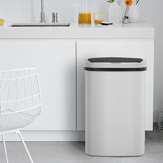 BestOffice Trash Can Broken-Resistant Plastic Touch Free High-Capacity Garbage Can with Lid for Bedroom Bathroom Home Office 49 Liter 13 Gallon Trash Can Automatic Kitchen Trash Can