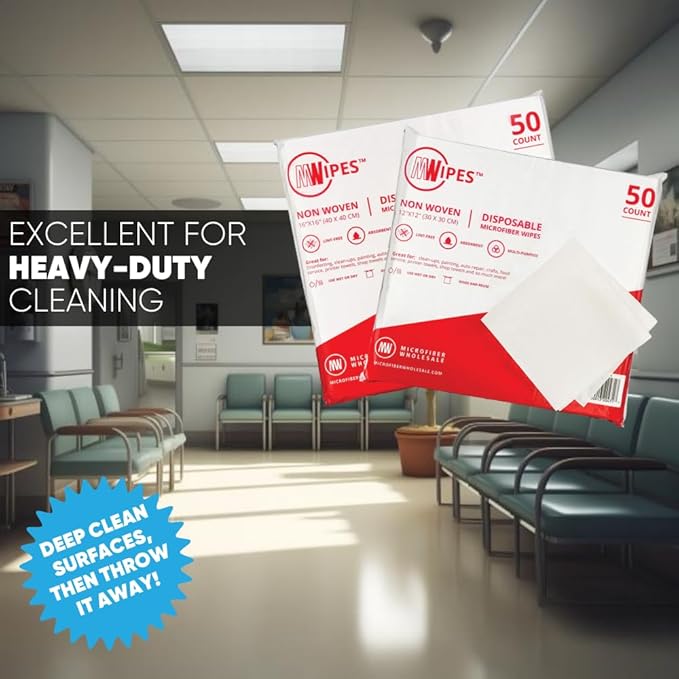 Mwipes Lint Free Cloth - 12" x 12" 500 Pack, Highly Absorbent Disposable Microfiber Wholesale Cleaning Cloths for Industrial, Medical, Staining, Cast Iron, Woodworking, Makeup, Nail Polish