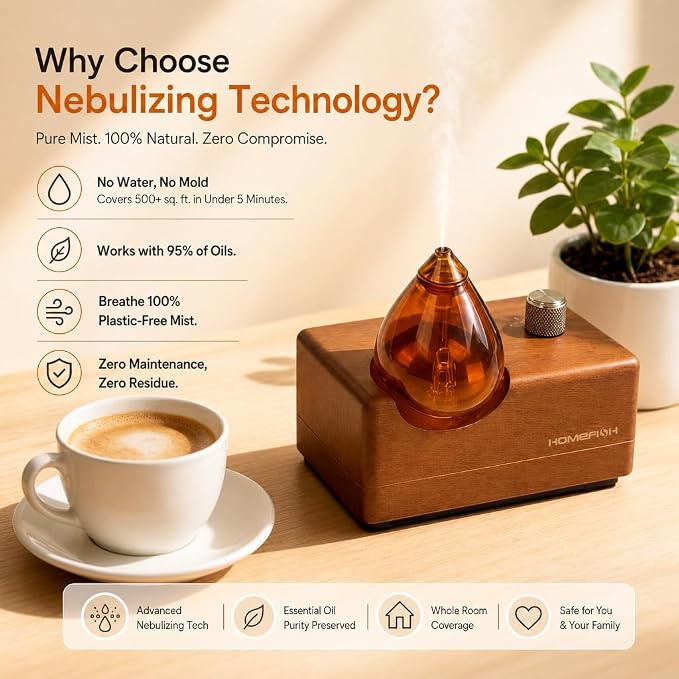 Waterless Essential Oil Diffuser No Water Needed, 2600mAh Cordless Rechargeable Aromatherapy Diffuser, 8H Wireless Scent Diffuser for Large Room, Portable Oil Diffuser for Home Office Yoga