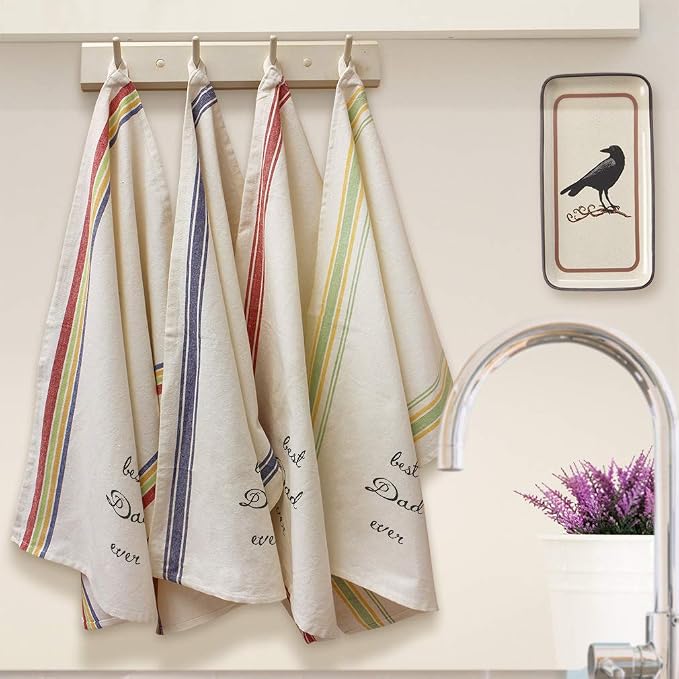 Custom Decor Kitchen Towels Best Dad Ever Cursive Family & Friends Family & Friends Dad Cleaning Supplies Dish Towels Blue Stripe Design Only