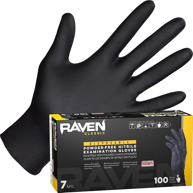 SAS SAFETY CORP 66516 Raven Nitrile Small Black Powder-free Gloves