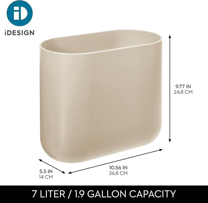iDesign Small Slim Plastic Bathroom Trash Can, Garbage Can for Bedroom, Office, Desk, Dorm, 2-Pack, Brown