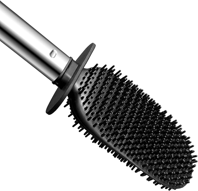 Sineng Silicone Toilet Brush and Holder Set, Stainless Steel Toilet Cleaning Brush, One-Piece Long Handle, Flexible Compact Modern RV Toilet Bowl Brush for Bathroom, 2Pack