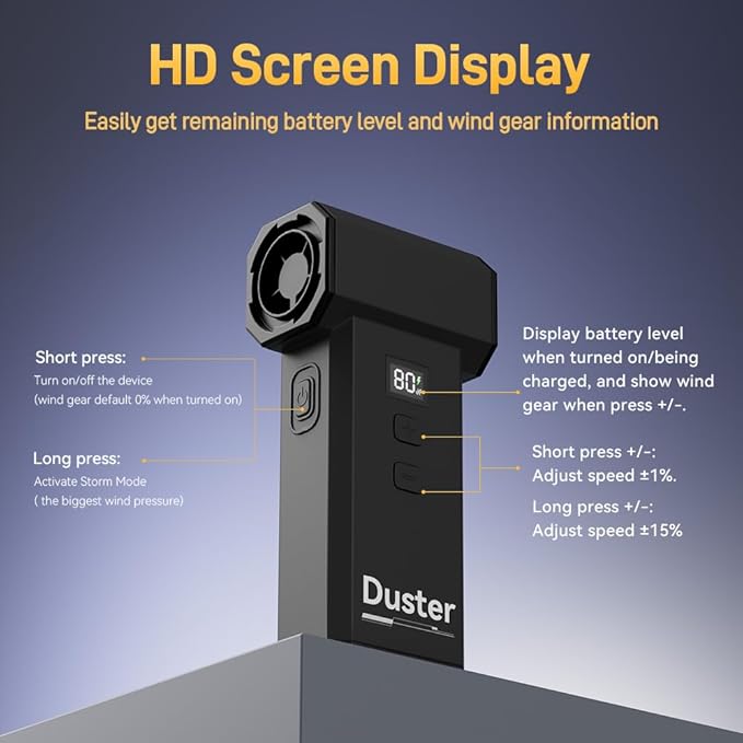 2 in 1 Compressed Air Duster and Vacuum with Screen Display, 130000RPM Blow and Vacuum, 0-100% Adjustable Speed, 8000mAh Rechargeable Battery, Ideal for PC, Keyboard, car, Home Cleaning