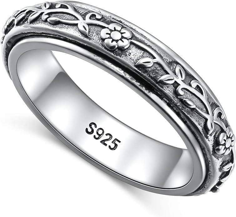 Ladytree Spinner Fidget Anxiety Ring,925 Sterling Silver Stress Relief Worry Ring,Platinum Plated ADHD Autism Jewelry,Birthday Mom Gift for Women