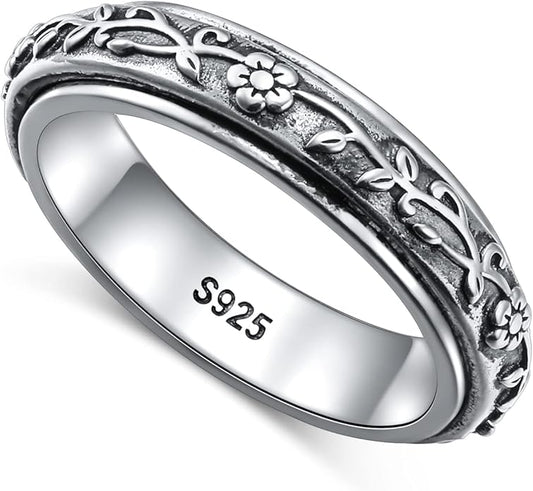 Ladytree Spinner Fidget Anxiety Ring,925 Sterling Silver Stress Relief Worry Ring,Platinum Plated ADHD Autism Jewelry,Birthday Mom Gift for Women