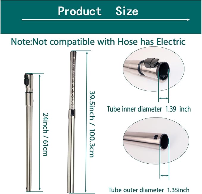 1-3/8" (35mm) Stainless Steel Vacuum Extension Wand Compatible with Miele C1, C2, C3,S4,S5,S8,S10 etc, Extends Up to 39.5" (39inch)