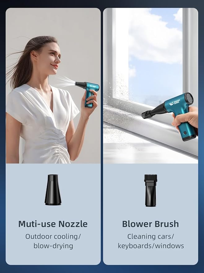 Smiling Shark Compressed Air Duster, JF-01 Brushless Motor Stepless Speed 130000RPM 5Kpa Rechargeable Cordless Electric Air Blower with LED Light for PC Cleaning/Keyboard/Car/Camping, (PRO Blue)