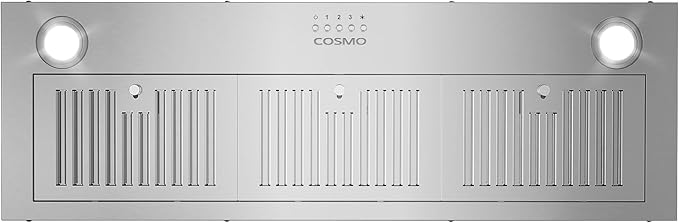 COSMO COS-36IRHP 36 in. Lumin Collection 380 CFM Ducted Insert Range Hood, Button Controls, LED Lights, Stainless Steel