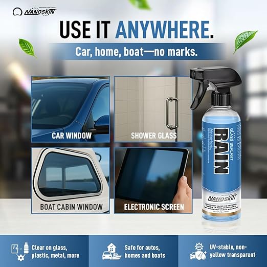 Nanoskin RAIN Glass Sealant 16 oz. - Durable, Invisible Coating for Windshields and Multi-Surface Protection | Repels Rain, Sleet, Snow, & Improves Visibility | For Automotive, Home, Office & More