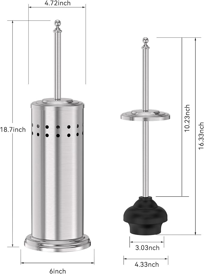 DOWRY Anti-Hand Off Toilet Plunger with Holder for Bathroom,Powerful Efficient Force Suction Cup,Heavy Duty, Deep Cleaning, Nickel