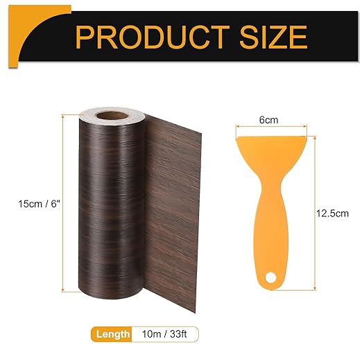 HARFINGTON Wood Grain Repair Tape 6 Inch x 33ft Self Adhesive Repair Patch Tape Simulated Wooden Floor Tapes with Plastic Scraper for Tables Doors Windows Furniture, Black Walnut