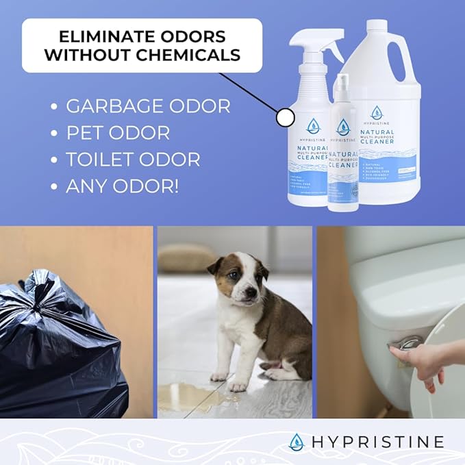 HYPRISTINE PURE Hypochlorous Acid Spray, Multi-Purpose Cleaner, Superior Shelf Life, 0% Bleach, 0% Alcohol, Food Contact Safe, Eliminate Non-Living Allergens, Remove Pet Odor, Clean Any Surface