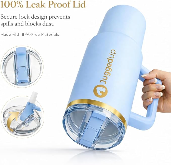 Hydra 40oz Insulated Stainless Steel Tumbler with Handle & Flip Straw Lid – Leak Proof Vacuum Travel Mug, Cup Holder Compatible, BPA Free – Sky Gold