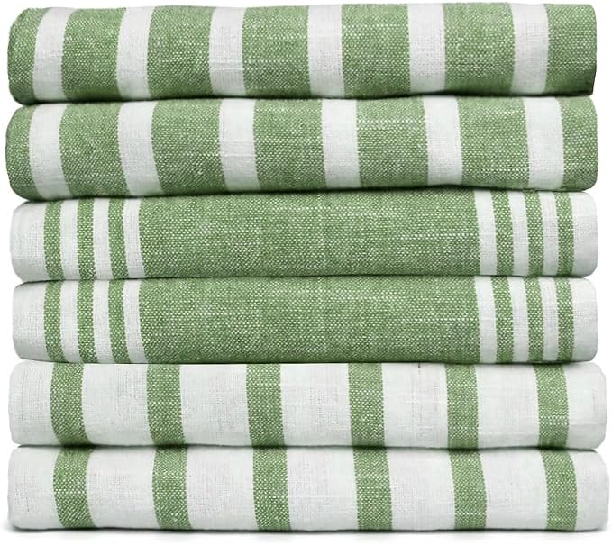 Pack of 6 Cotton Kitchen Towels Set, Dish Towels, Cleaning Rags, Kitchen Dish Cloths for Washing Dishes, Cotton Cleaning Cloths, Ultra Soft, Lightweight & Quick Dry, Slub Weave, 28" x 18" (Olive)